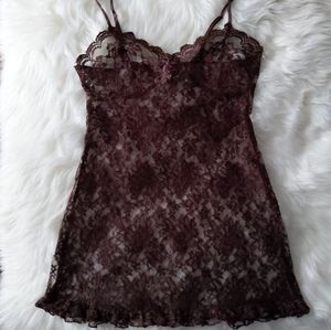 Lacey Chocolate Brown Lingerie Slip Nighty Size S